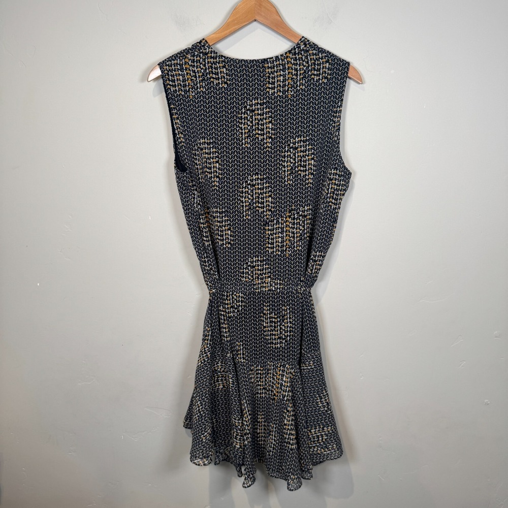 Reiss Stefania Printed Mini Day Dress Black Yellow Gold Drawstring Waist US 8 - Picture 2 of 12